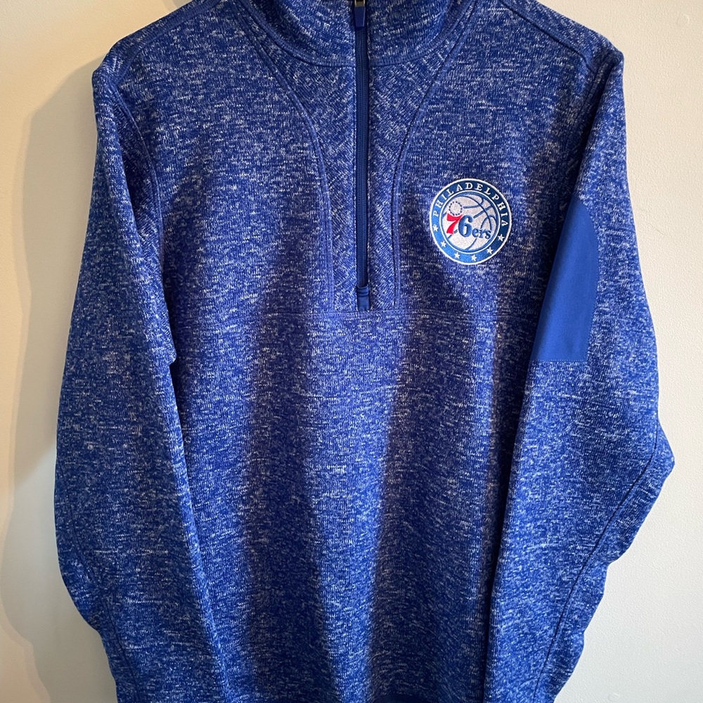 Antigua Blue Heather Quarter-Zip Pullover with Philadelphia 76ers Crest